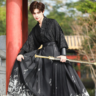 2024 original Real shot new Chinese men's clothing Hanfu National style embroidered top vest skirt Daily suit aircraft sleeve