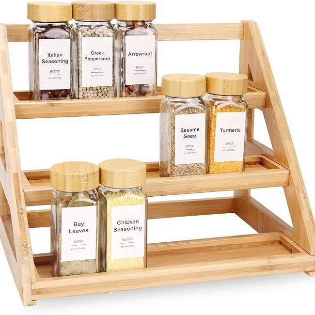 Cross-Border Solid Wood Spice Storage Rack Household Layered Wooden Spice Rack Kitchen Countertop Spice Storage Rack