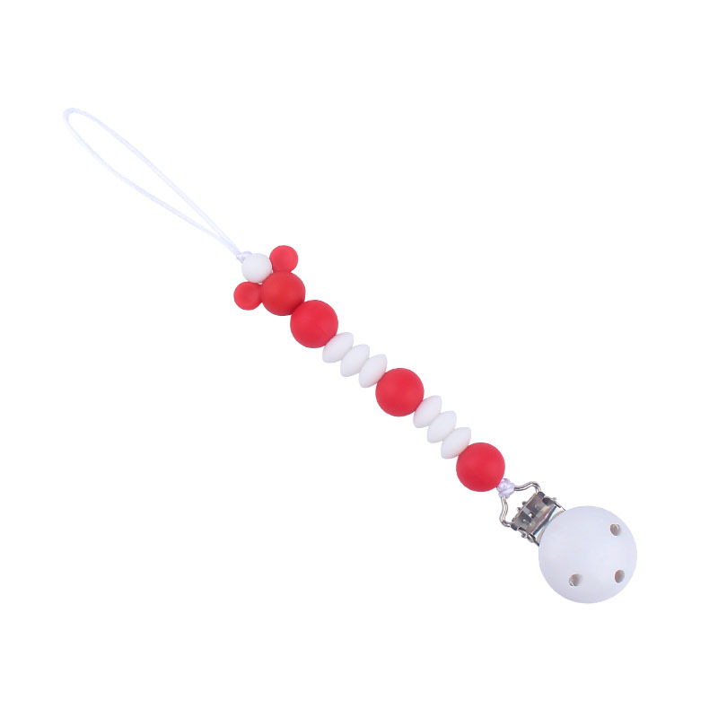 Suministros para bebés calmante clip de chupete de madera Baby Mickey cuentas de silicona Cadena de chupete cadena anti-caída Amazon nuevo