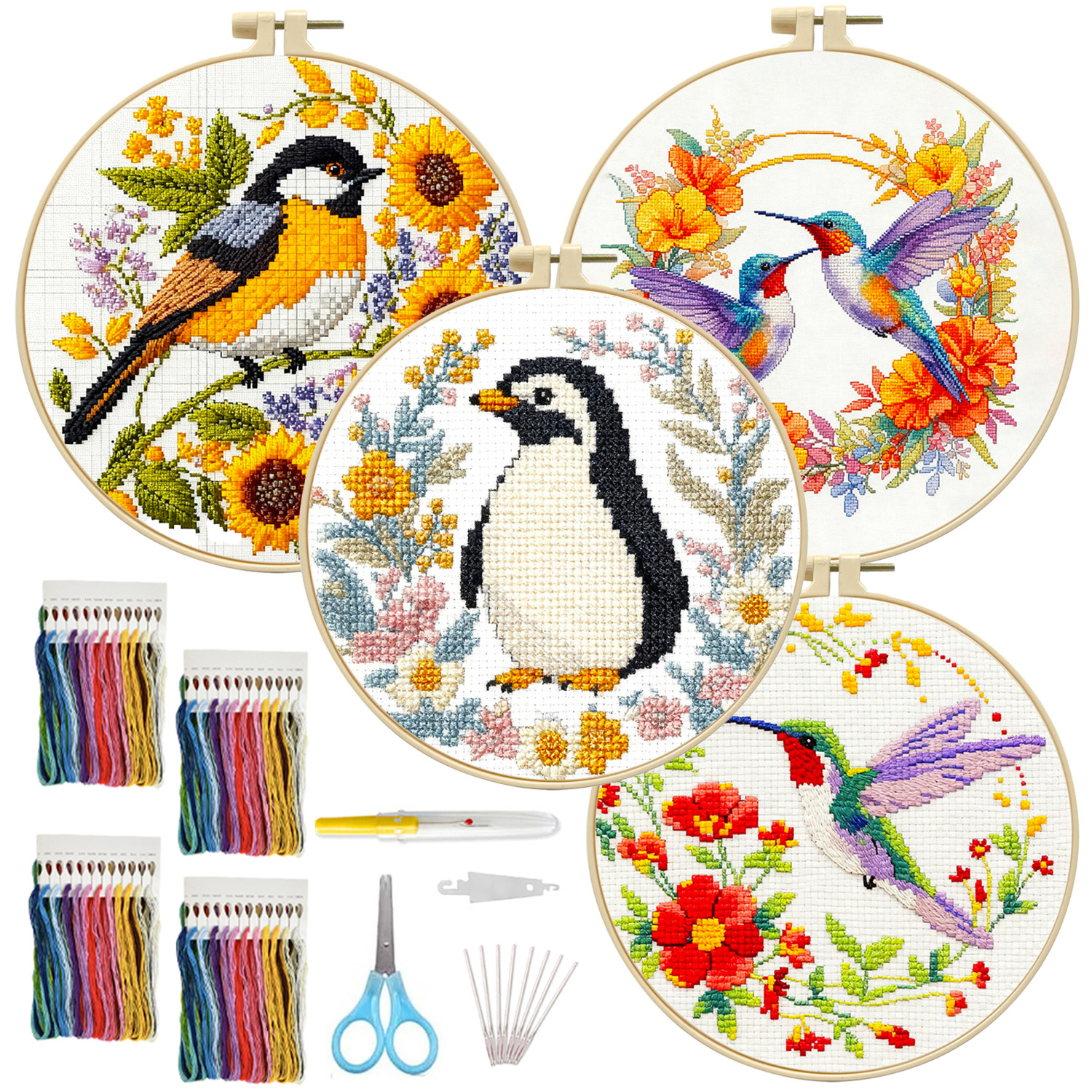 Amazon venta caliente de flores de bordado cruzado animal pequeño conjunto de cuatro piezas pequeño simple DIY conjunto de bordado cruzado decoración image 1