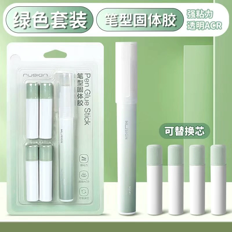 Glue Stick Pen (NUSIGN) Refillable Solid Glue, 1 g + 4 Refills, Cute Pastel Colors