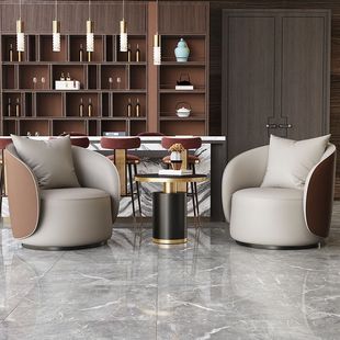 Customized Luxury Single Sofa Chair for Hotel Clubhouse Reception, Swivel Leisure Chair for Sales Office Negotiation, Cross-Border