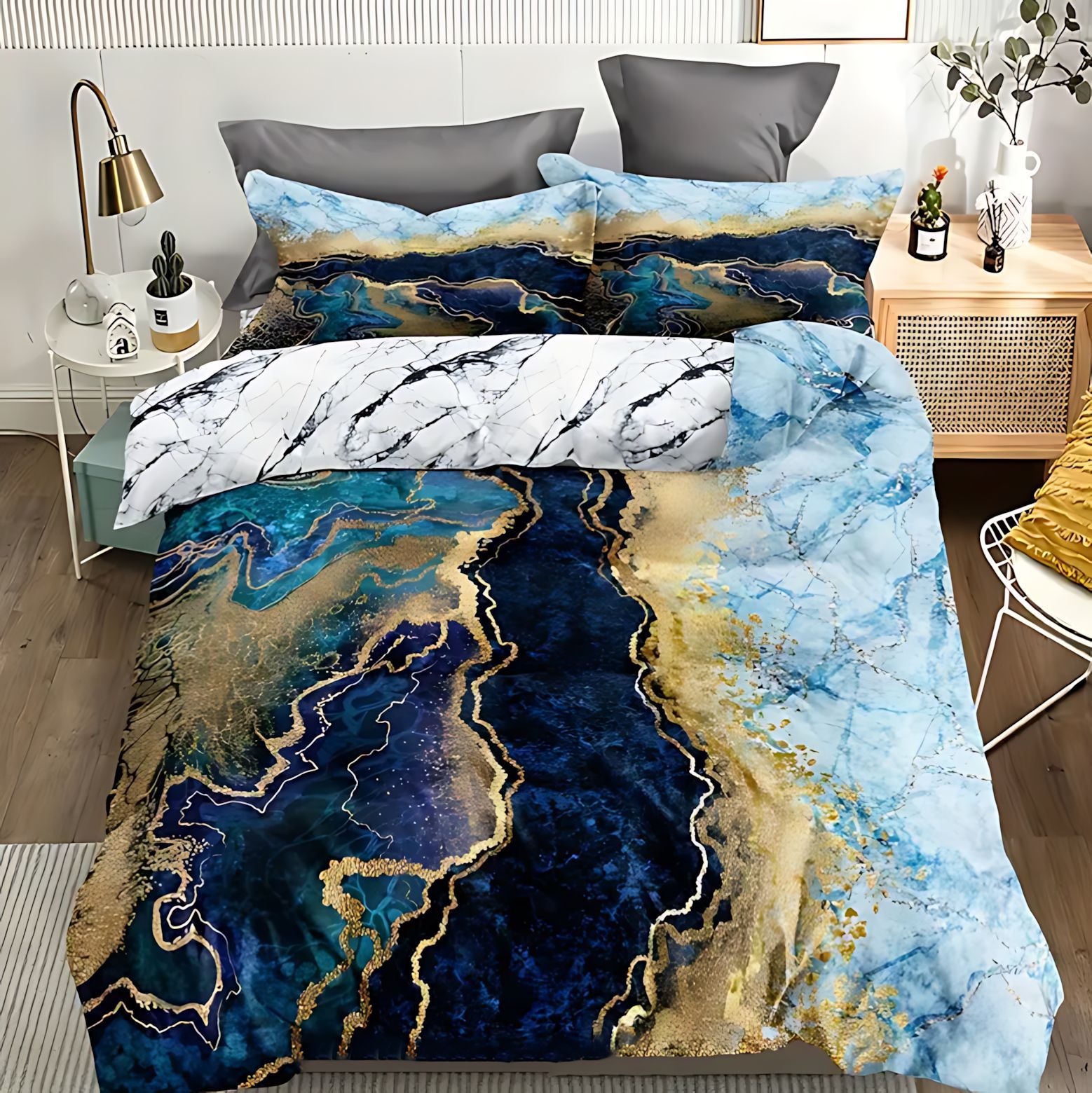 TUME / JIT lujoso diseño de mármol brillante impresión digital 3D colcha de cama transpirable fuente de fabricación