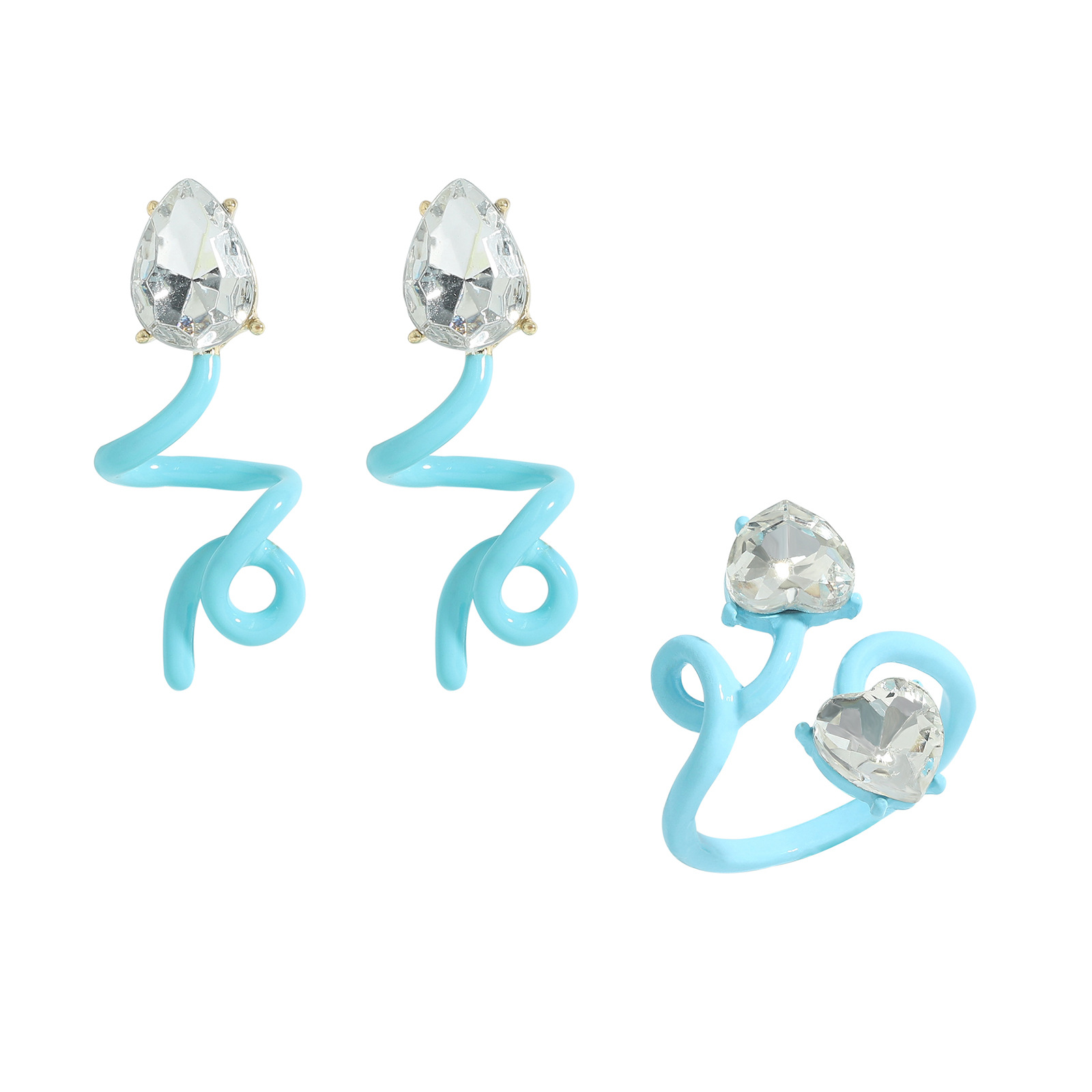 Wholesale Jewelry Alloy Diamond Irregular Twisted Earring Ring Set Nihaojewelry display picture 9