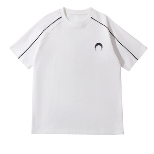 White Raglan Stripesd Men's Short-Sleeved T-Shirt Summer New Style Thin Casual Sports Couple Right Shoulder Trendyy Half-Sleeve