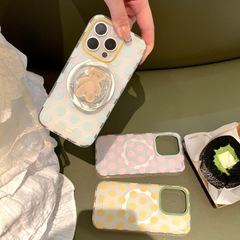 撞色波点小熊磁吸支架适用iphone17Promax苹果16手机壳15双层14女