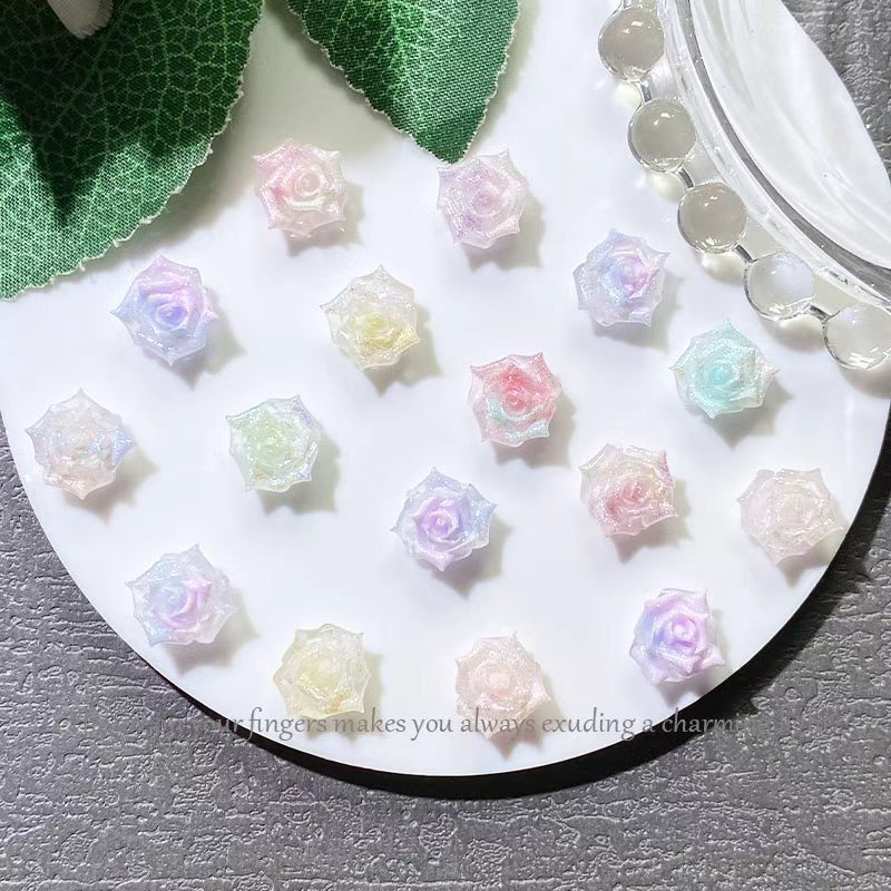 Popular Fine Glitter Two-Color Spiked Rose Nails, Nail Art Accessories, Luminous Resin Soft Carved Nails, Wearable Nail Accessories Wholesale