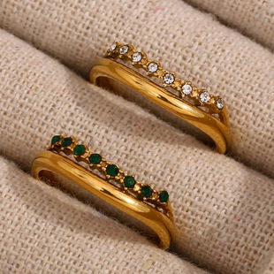European and American Ins Fashion Simple Accessible Luxury Elegant Ring Jewelry Stainless Steel Niche Exquisite Zircon Double Layer Thin Ring