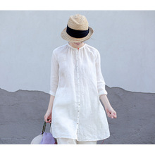 中长款轻薄亚麻防晒衬衫女夏季宽松显瘦休闲外搭白色棉麻开衫上衣
