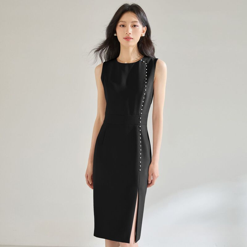 26 Summer Black French-Style Professional Elegant Sleeveless Vest Dress with a Fitted Waist and Mid-Length Bodycon Design 22749 26 Summer Black French-Style Professional Elegant Sleeveless Vest Dress with a Fitted Waist and Mid-Length Bodycon Design 22749