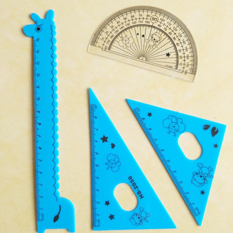 4 piezas de dibujos animados girafa juego de reglas para niños estudiantes triangular medidor de ángulo recto juego de papelería hermoso premio