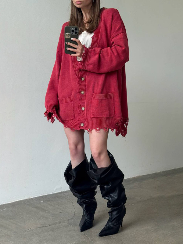 欧美时尚多巴胺破损毛衣开衫秋季新款简约套头宽松温柔风休闲女式|undefined