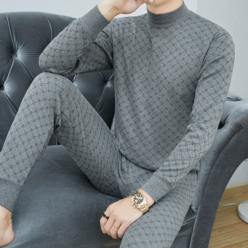 Осенняя одежда и брюки для мужчин, хлопковый свитер для мужчин среднего и пожилого возраста, тонкое термобелье со средним воротником, тонкое термобелье, костюм с низким воротником