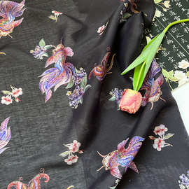 锦鳞蝶戏 纱裙汉服衬衫旗袍新中式国风天丝亚麻布料手工diy面料