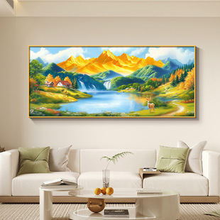 客厅高档山水画简约装饰画背靠聚宝盆大气现代挂画沙发金山背景墙-阿里巴巴