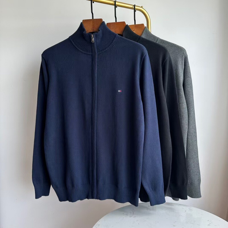 Autumn and Winter Tommy Tommy Men's Turtleneck Embroidered Zip Cardigan Casual Business Sweater Jacket Autumn and Winter Tommy Tommy Men's Turtleneck Embroidered Zip Cardigan Casual Business Sweater Jacket