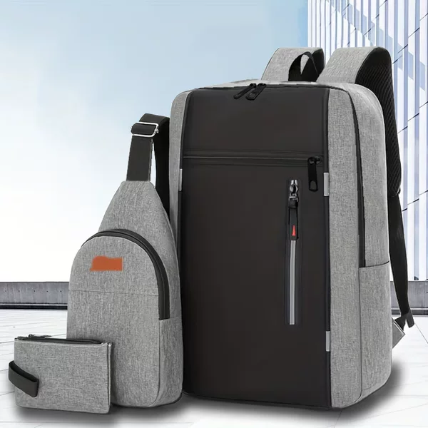 Multi-piece set of men's commuter backpacks, simple and stylish computer backpacks, portable chest bags, and small storage bags for business travel