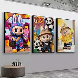 潮流拉布布挂画客厅玄关墙labubu装饰画可爱卡通壁画桌面艺术摆件