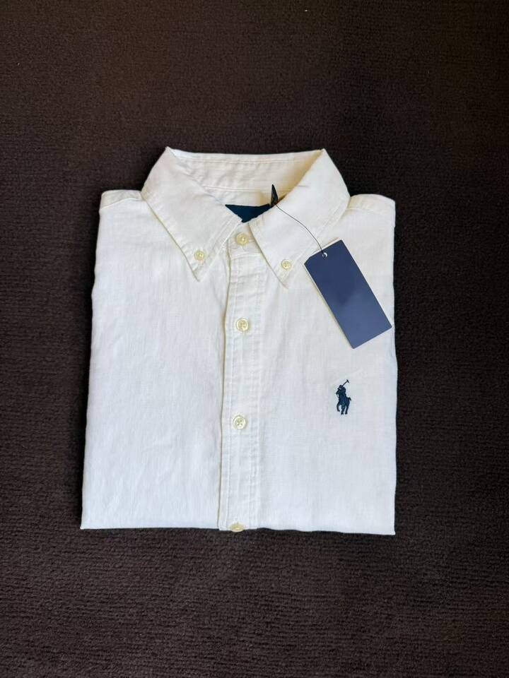 Áo sơ mi nữ tay dài cổ ve thêu hình ngựa nhỏ chất liệu lanh phối cotton dáng suông — Nâng cấp trắng tinh khiết