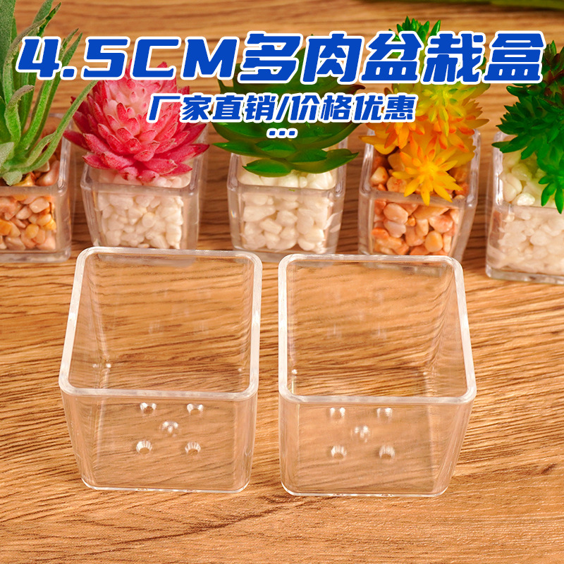 新款4.5cm透明小方盆迷你多肉花盆diy仿真植物花卉盆栽塑料盆批发