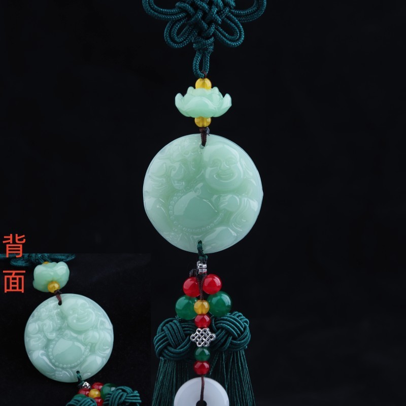 Green Jade Access Ping An Buckle Pixiu Buddha Car Pendant Tassel Chinese Knot Car Car Fu Decoration Supplies
