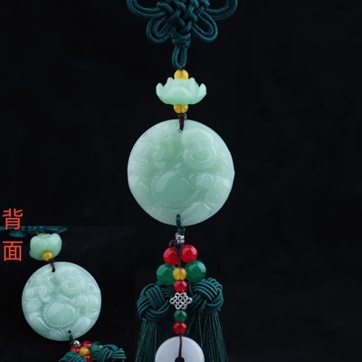 Car hanging Buckle Pixiu Buddha Car Pendant - double-sided-sleeping-buddha-green-tassel
