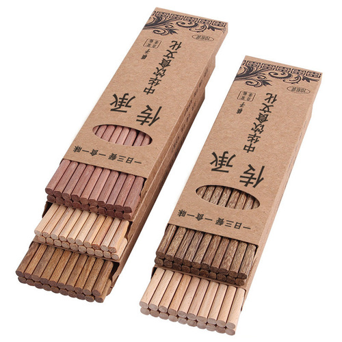 Chicken wing wood chopsticks gift box set wooden tableware ten pairs of male chopsticks household fast unpainted mahogany chopsticks with engraving