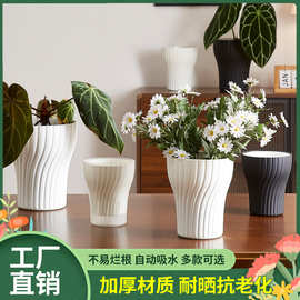 跨境塑料透明懒人自动吸水花盆水培水养绿植白色大号储水盆免浇水