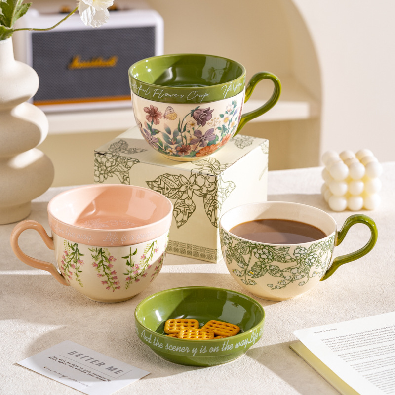 Lilly Wind Bell creativo y práctico taza de cerámica de gran capacidad con tapa multifuncional taza de desayuno taza de leche taza de yogur taza