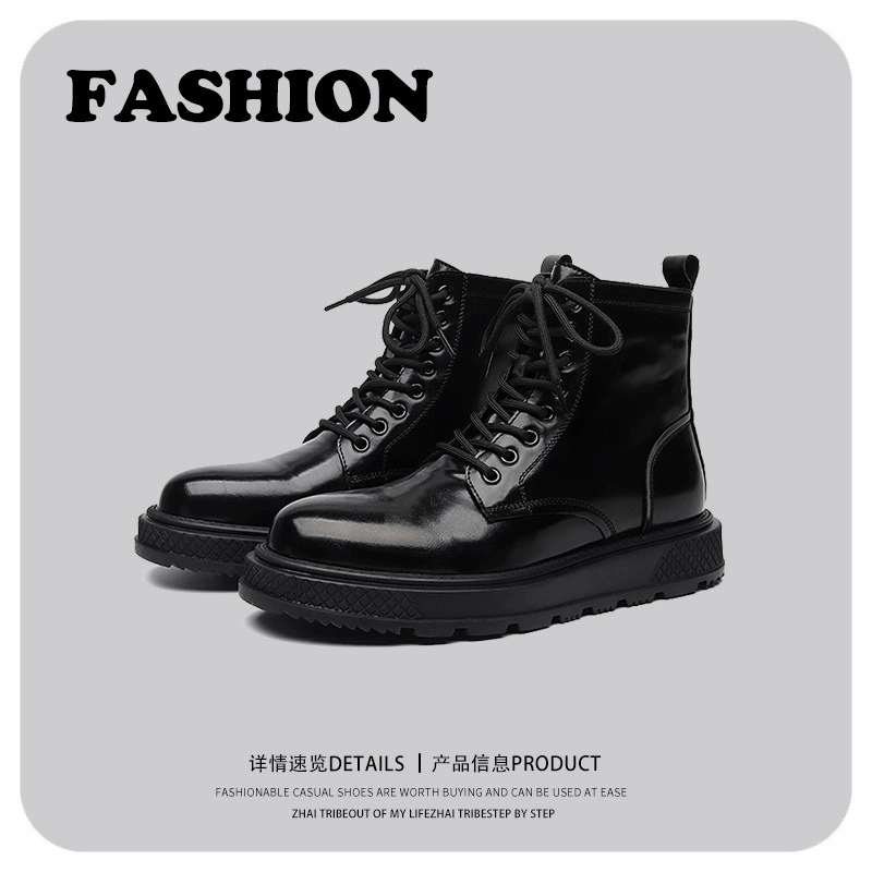 Британские трендовые ботинки Martin с восемью отверстиями на молнии сбоку 2023 Весна и осень Новый порт ветер молодежные модные кожаные ботинки челси