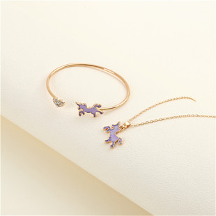 New Cross-border Children's Unicorn Alloy Drop Oil Opening Bracelet Necklace Women's suit Color-free Jewelry All-match