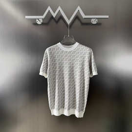 高品质正确版2025早春F家芬笛新满印提花针织短袖圆领短袖T恤男女