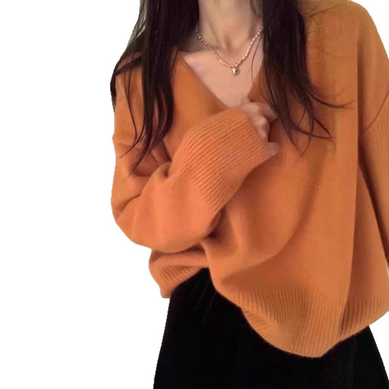 新しいソリッドカラーのソフトワックスキャンディーカラーのルーズVネックプルオーバーセータートップ女性用秋と冬のインナーセーター|undefined