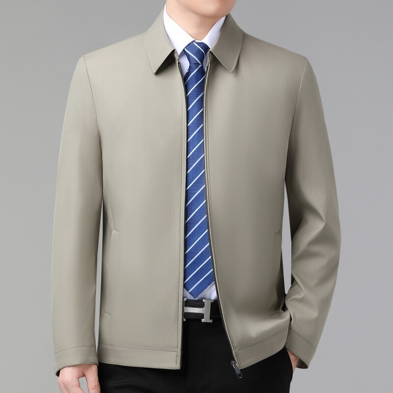 Men's Lapel Silk Jacket, New Spring and Autumn Style, Middle-Aged and Elderly Dad's Business Casual Large Size Jacket