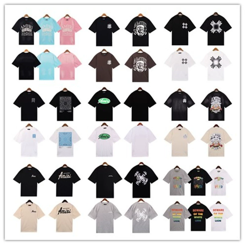 Трансграничная AMIRI High Street стирает старые рукава с коротким принтом WDW свободная повседневная футболка PURPLE хип-хоп с половиной рукава Лето