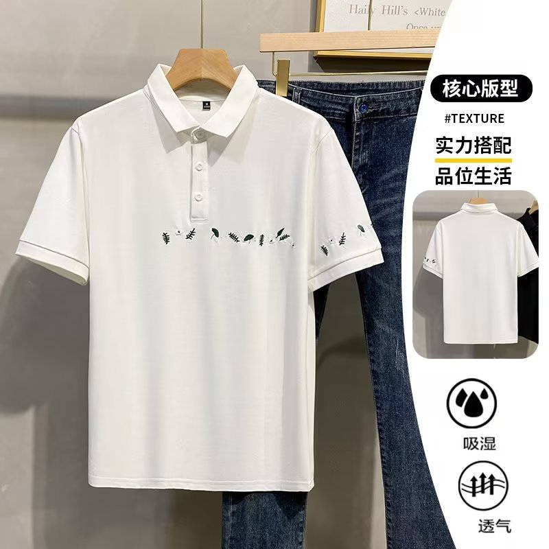 Nueva camisa de manga corta de verano para hombre, cuello, camisa POLO delgada, camiseta con cuello estampada de manga caída coreana, hombre suelto