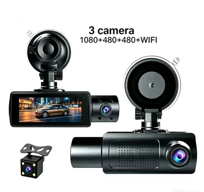 Cross-Border 3.16inch Three-Camera 1080P+480+480+Wifi Dash Cam High-Definition Three-Lens Recorder (Driving recorder) - 3-record-1080480480wificar-charger