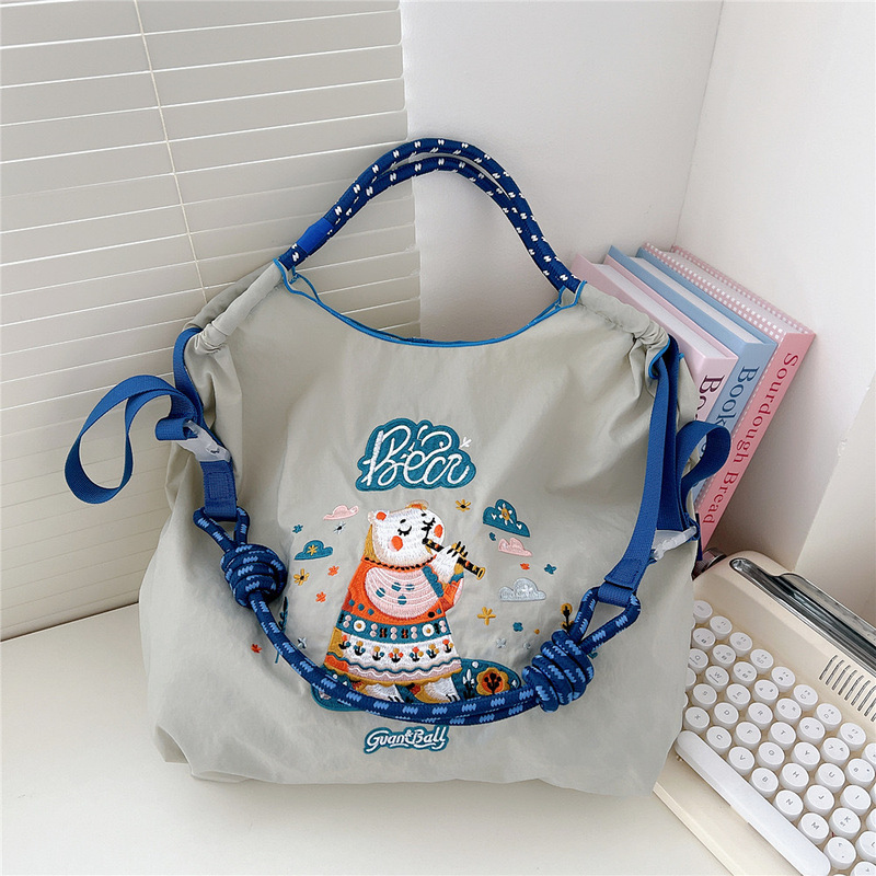 オリジナルの脇下バッグ環境保護ショッピングバッグ絶妙な刺繍防水ナイロンショッピングバッグ手提げレディースショルダーバッグ|undefined
