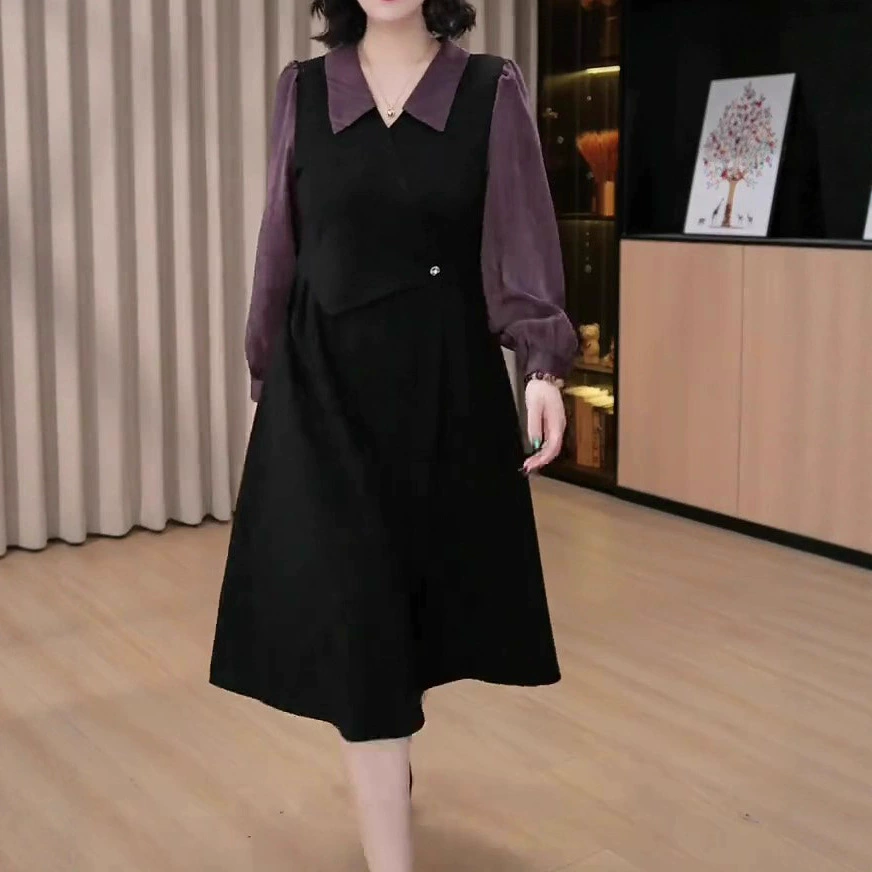 2025 встряхивая маленькая красная книжная сеть красная та же темпераментная пригородная лацканная юбка с длинными рукавами большой размер толстая женская одежда MM