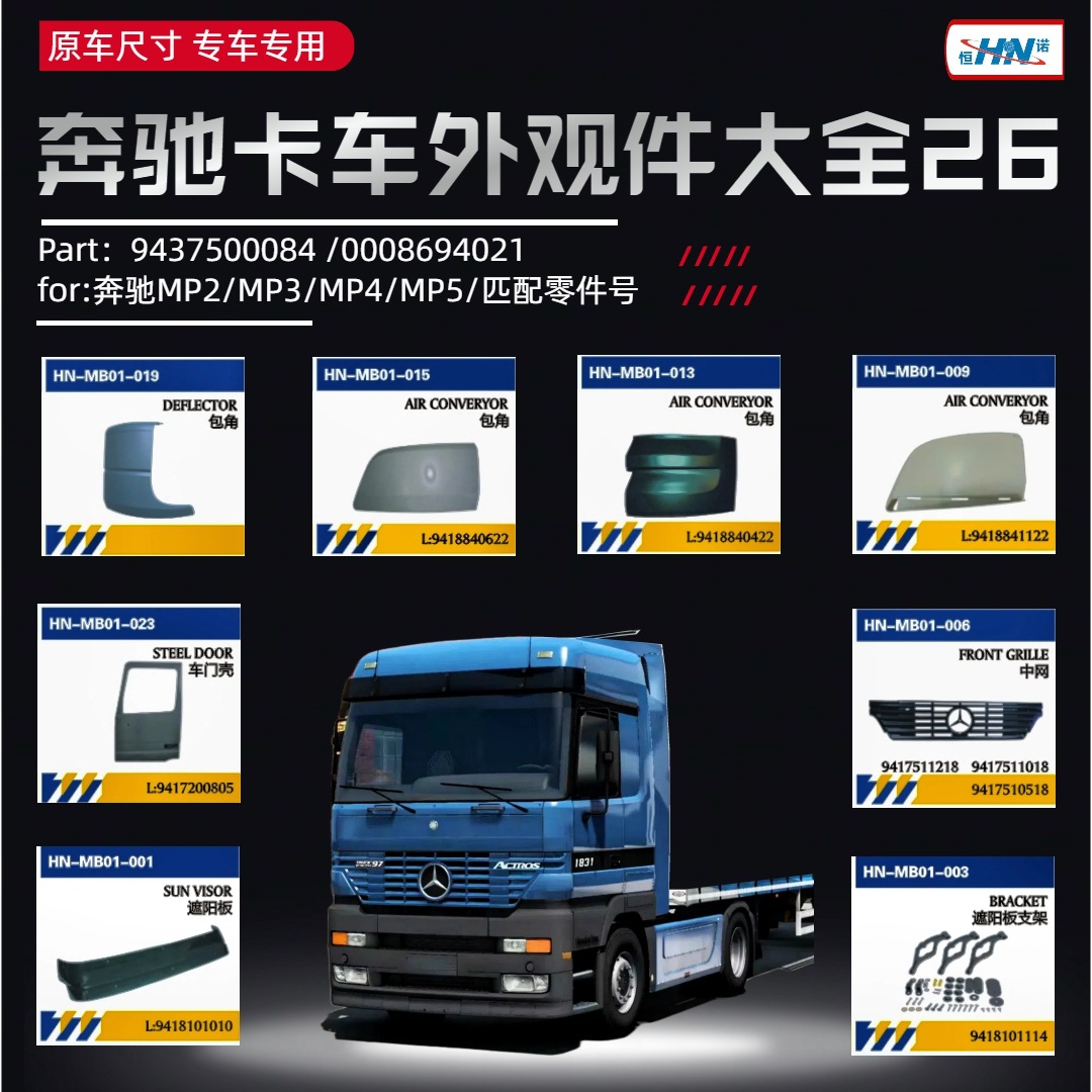 Aplicable a camiones Mercedes-Benz importados para guardabarros / soporte / bloqueo hidráulico / tira de tracción Serie ACTROS = accesorios de servicio