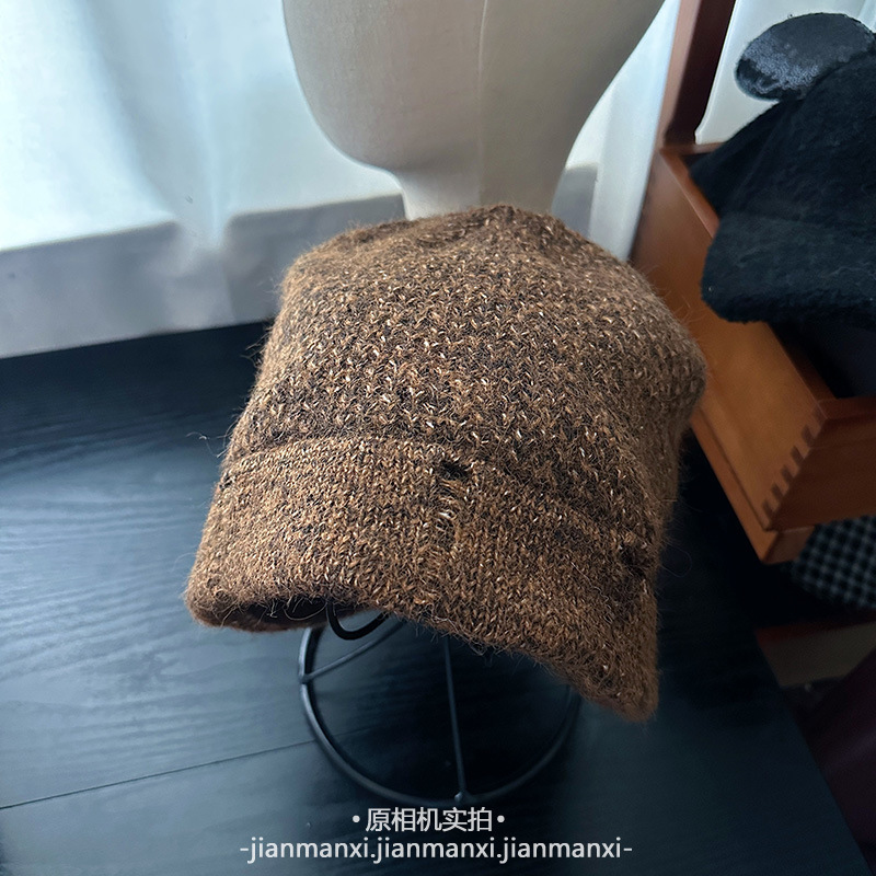ins混色破洞毛线帽子女秋冬天韩版保暖百搭时尚盆帽网红针织帽潮|undefined