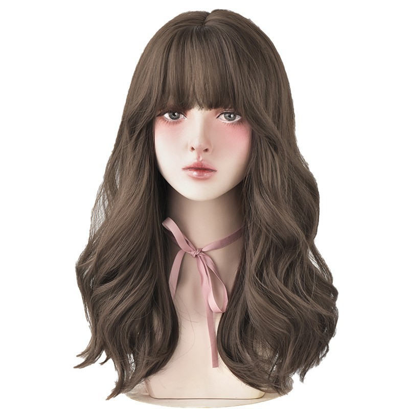 Fabricante de pelucas para mujer pelo largo natural pelo completo pelo largo y rizado aire flequillo mullido moda pelo medio al por mayor