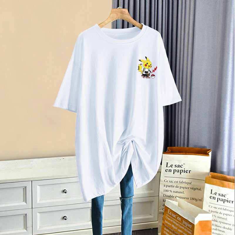 宠物精灵-宽松大码中长款短袖T恤打底胖M圆领上衣百搭显瘦女装夏|ms