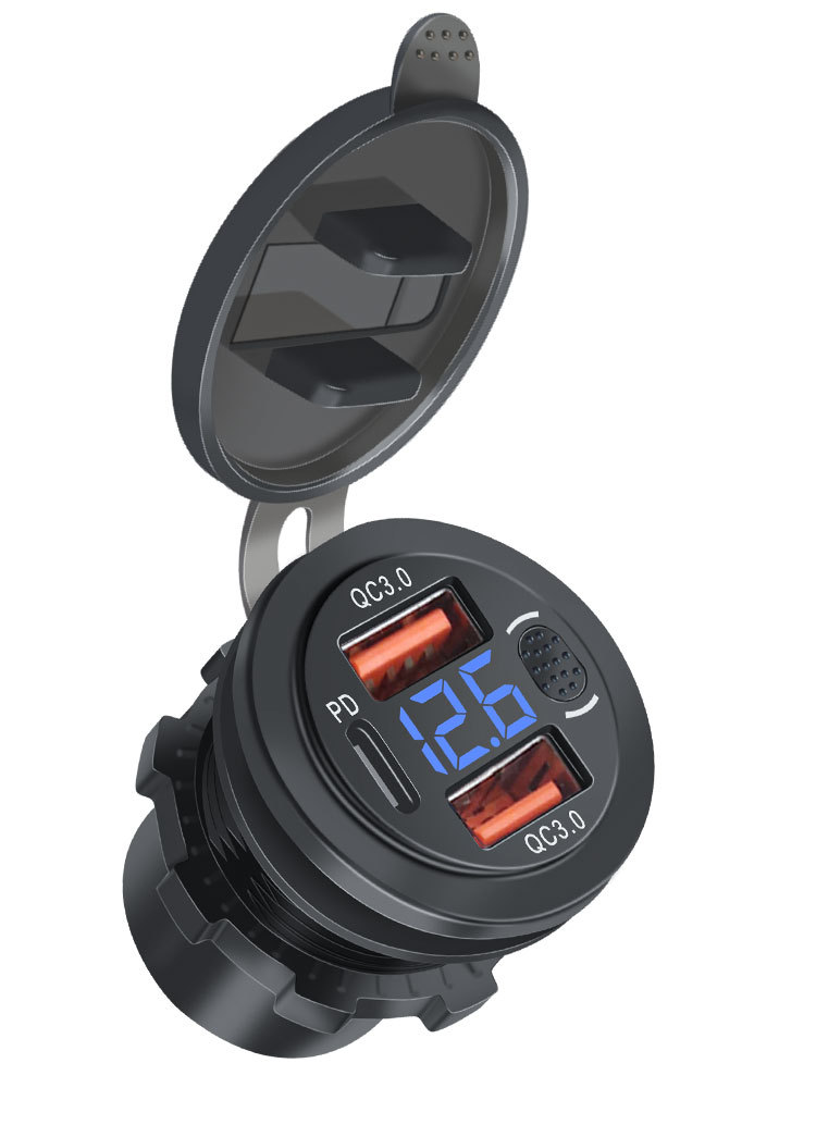 Universal car car cigarette lighter modified three-port charger with motorcycle charger QC + PD fast charge