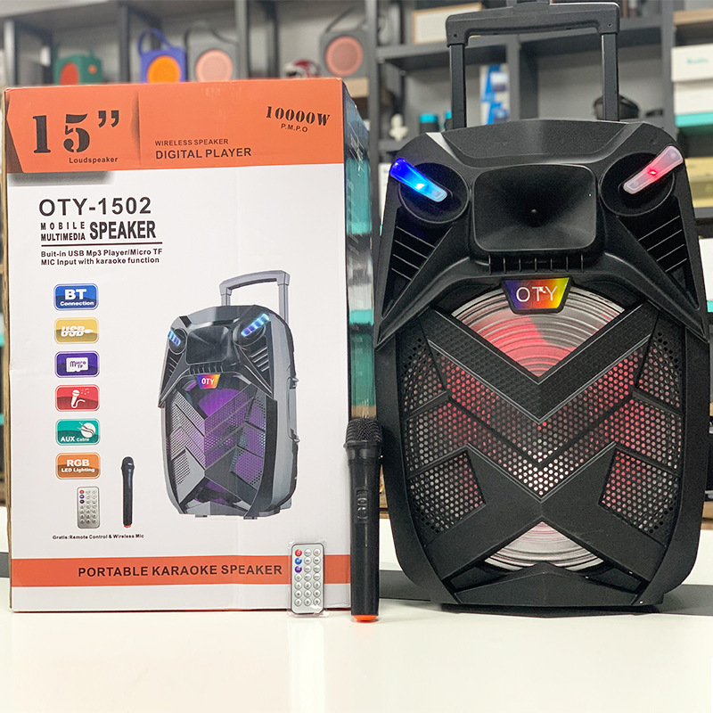 OTY-1502 new 15 inch pull rod square dance sound high power outdoor wireless microphone singing heavy subwoofer