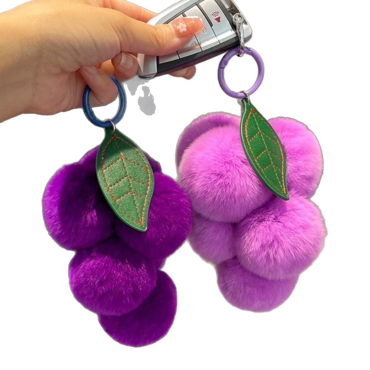 Imitación de cabello de conejo uvas llaveros estudiantes exámenes de graduación regalos colgantes para chicas chicas parejas bolsas colgantes para mujeres