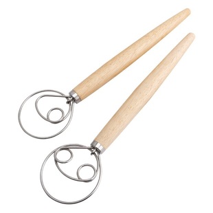 13 Inch Oak Handle Flour Mixer Danish Dough Mixer Stainless Steel Coil Egg Beater Tool
