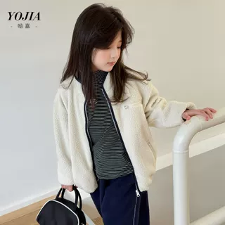 YOJIA女童摇粒绒外套秋冬2025新款洋气加绒大童上衣保暖儿童冬装