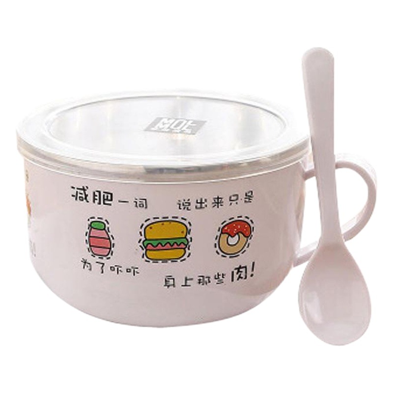Anti-escaldadura vajilla coreano patrón de dibujos animados aislado tazón de fideos instantáneos con tapa de acero inoxidable redondo fresco de gran capacidad caja de almuerzo