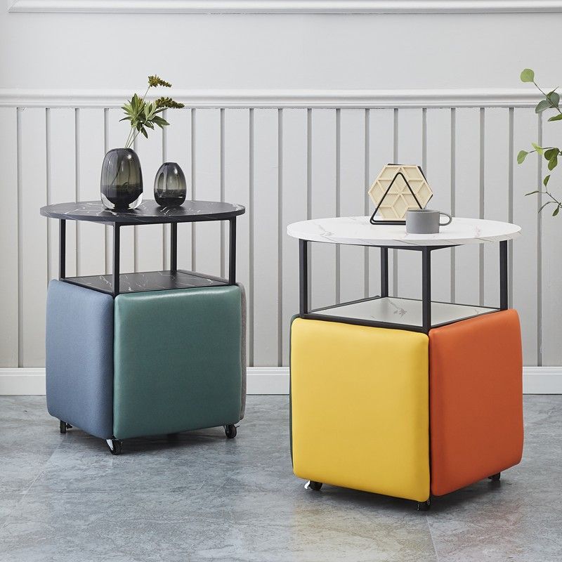 Diseño redondo de diseño popular para casas pequeñas, taburete combinado de almacenamiento multifuncional simple y moderno de hierro forjado.